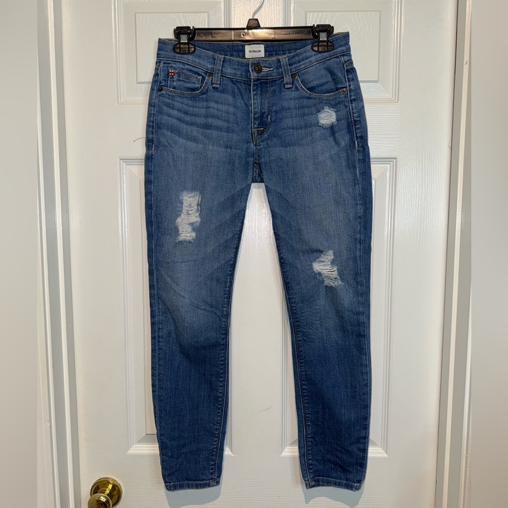 Hudson Jeans Blue Ankle Cropped Distressed Denim. Size 25